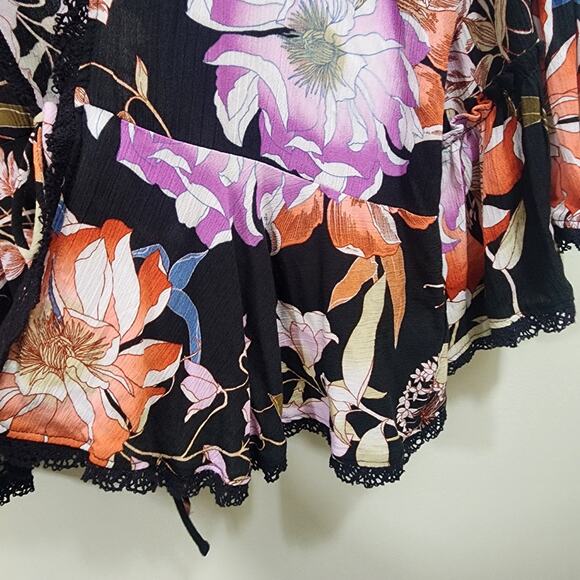 Knox Rose NWT tie front 3/4 bell sleeve floral print coverup woman's size small - Picture 4 of 13